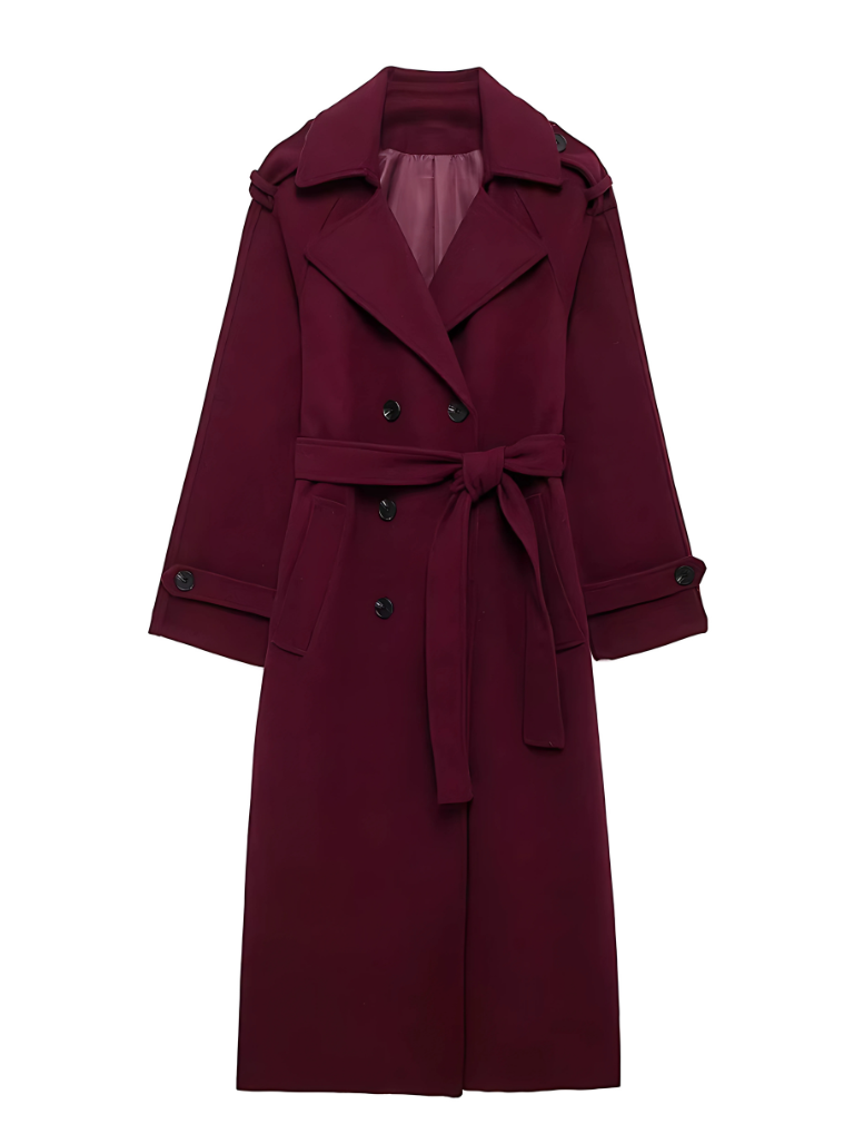 Amelia™ | Elegant Vinröd Ullkappa