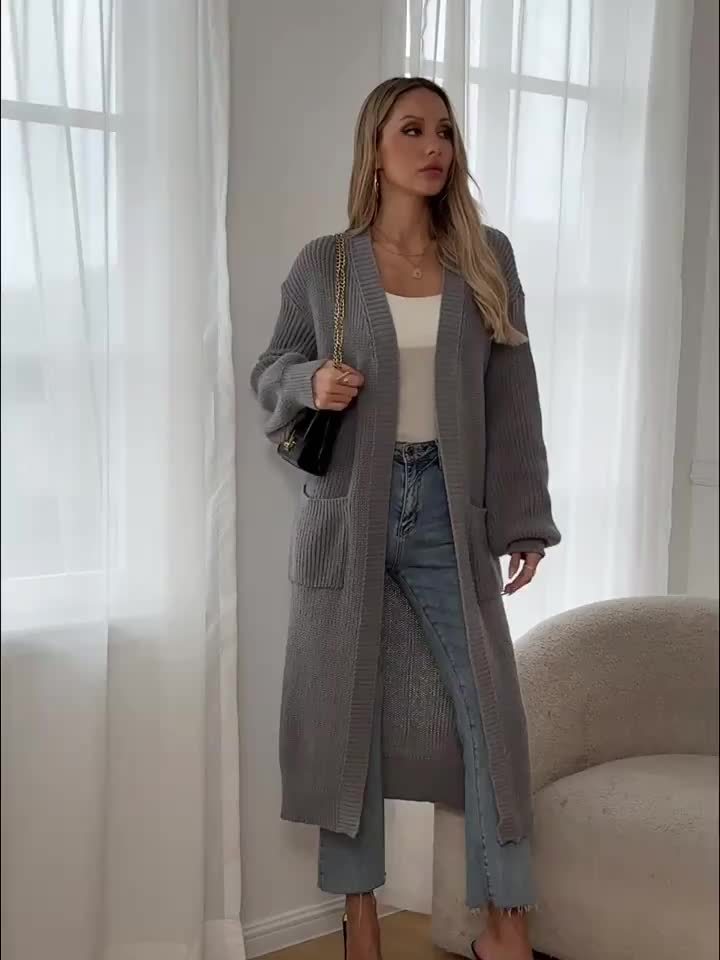 Elin™ | Långstickad V-ringad kofta med bälte